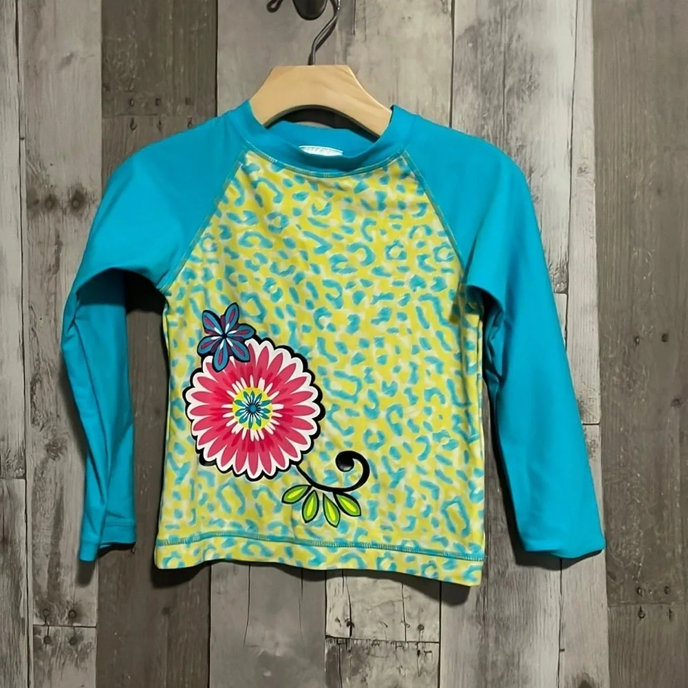 Hanna Andersson aqua animal print long sleeve rashguard